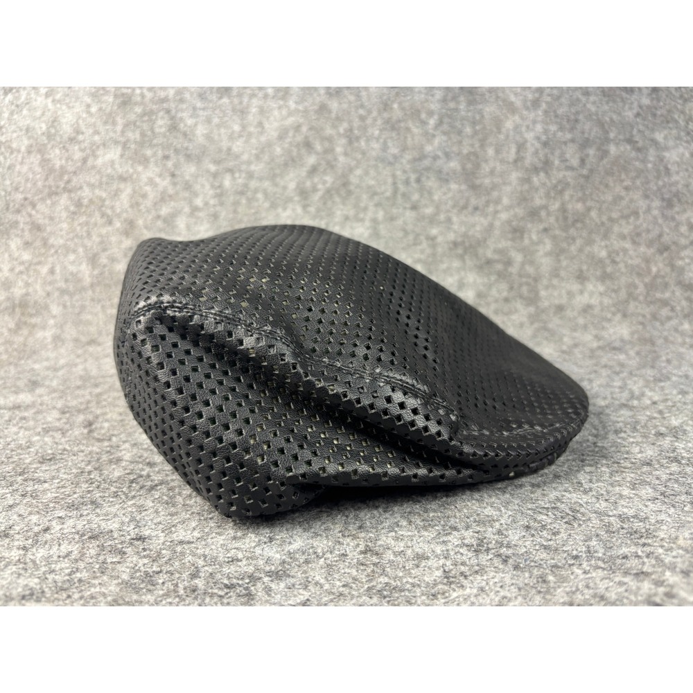 Stussy Flat Cap Mens L/XL Black Perforated PVC Snap Driver Ivy Hat